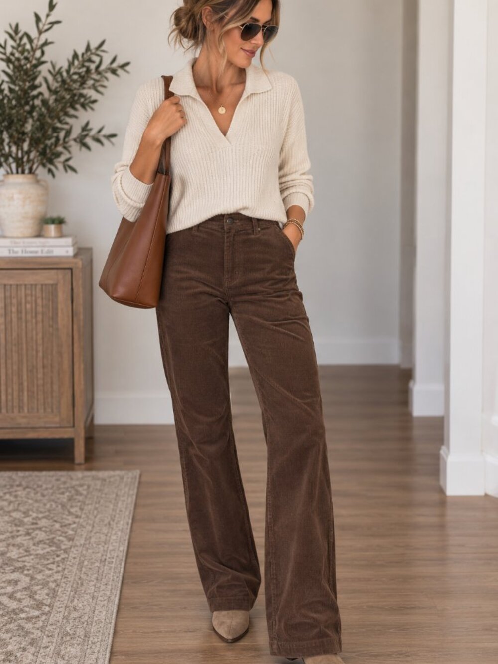 Rafaella Brown Corduroy Straight Leg Pants Size 10